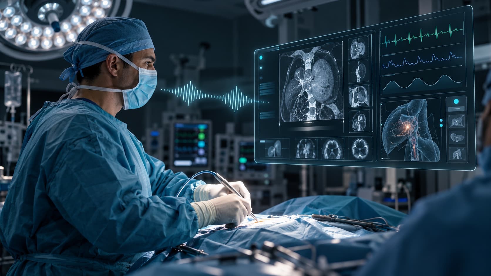 Surgeon using voice to control clinical imaging while both hands remain occupied